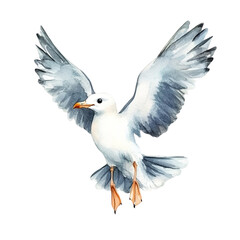 Fototapeta premium Majestic Seagull in Flight Graceful Wings Watercolor Art Serene Beauty,