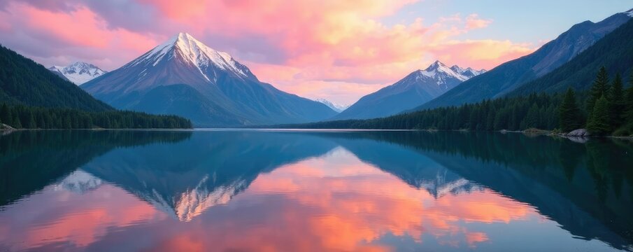 Reflections on the surface of Lake Villarrica near Lanin Volcano, Andes Mountains, Nature
