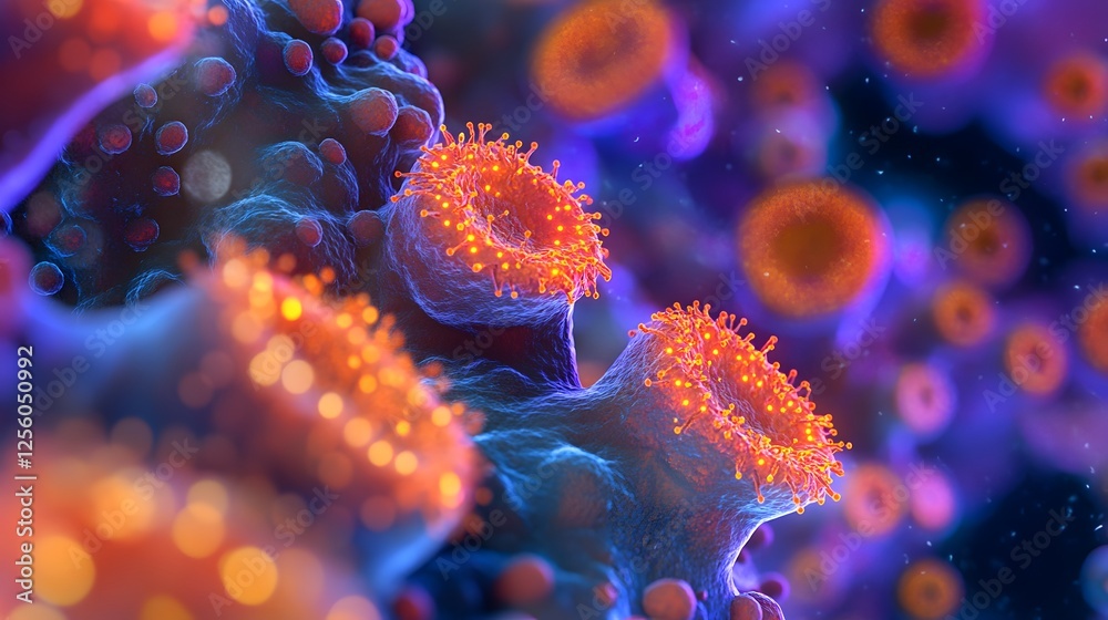Poster microscopic view of virus structure with vibrant colorful details