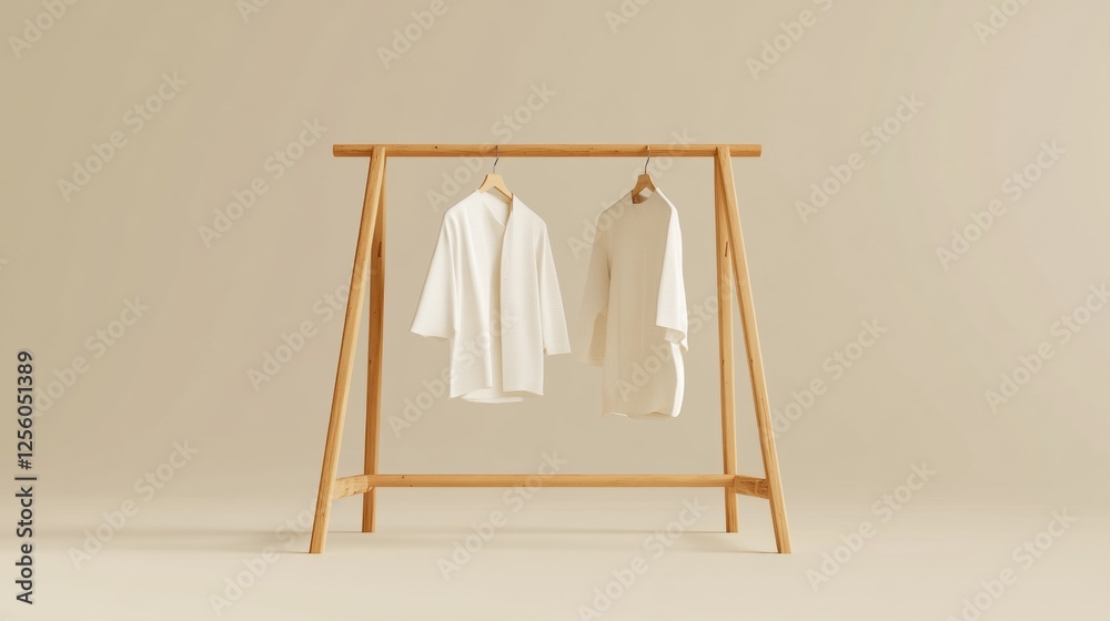 Poster minimalist clothing rack showcasing neatly arranged white garments in a simple and stylish setting. 