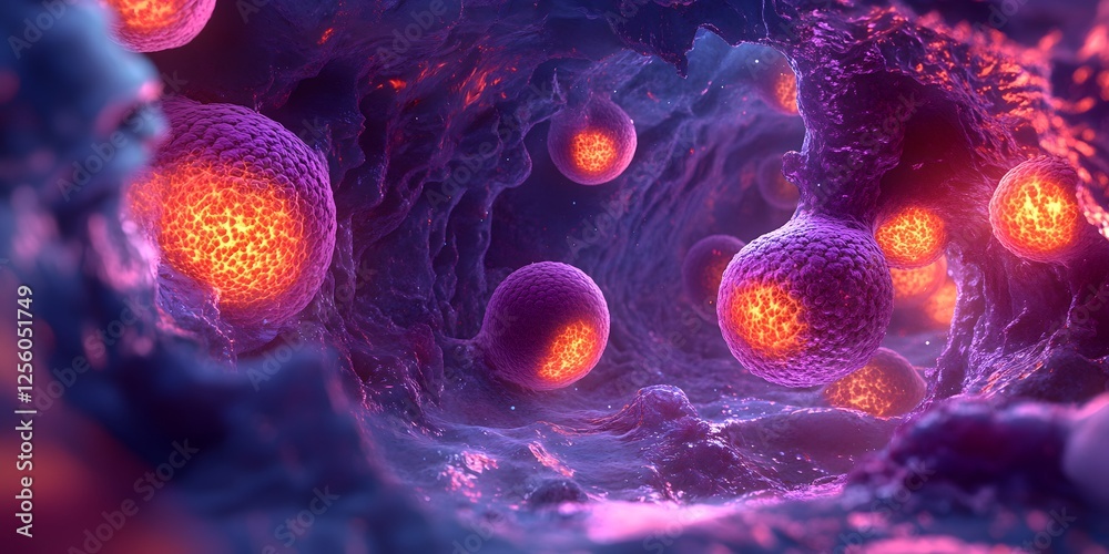 Poster Vibrant Abstract Representation of Cells in a Sci-Fi Environment