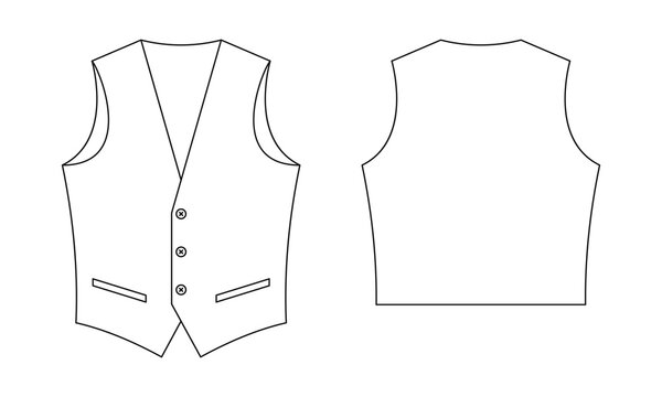 Elegant vests pattern template. Classic white sleeveless clothing for stylish gentlemen and work uniform for luxury clubs and restaurants in retro design