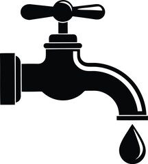 water tap with a single droplet silhouette, water tap faucet vector design, dripping silhouette illustration