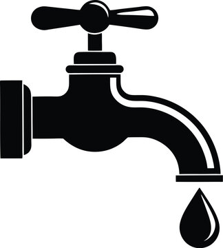 recommend clip art: water tap with a single droplet silhouette, water tap faucet vector design, dripping silhouette illustration
