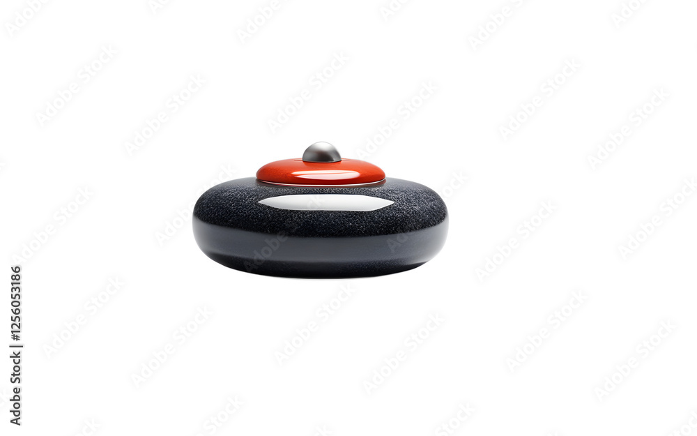 Poster a modern curling stone with a polished granite finish, isolated on a empty plain background