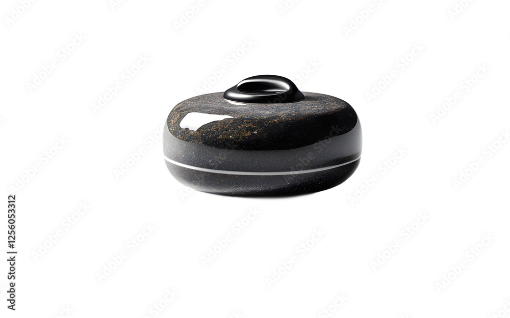 Poster a modern curling stone with a polished granite finish, isolated on a empty plain background