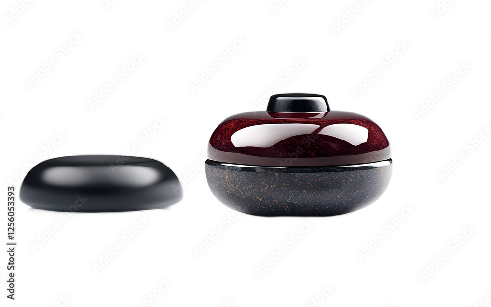 Poster a modern curling stone with a polished granite finish, isolated on a empty plain background