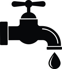 water tap with a single droplet silhouette, water tap faucet vector design, dripping silhouette illustration