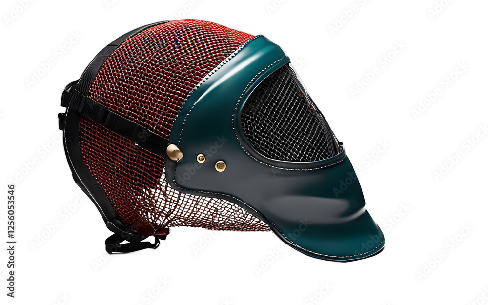 Poster A modern fencing mask with a protective mesh front, isolated on a empty plain background