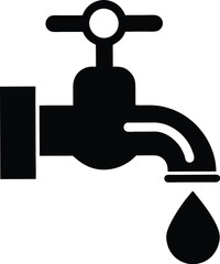 water tap with a single droplet silhouette, water tap faucet vector design, dripping silhouette illustration