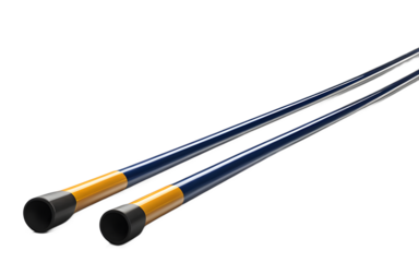 A pair of professional pole vault poles, isolated on a empty plain background