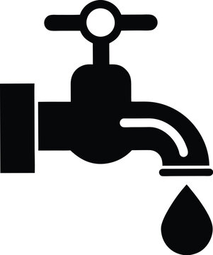 recommend clip art: water tap with a single droplet silhouette, water tap faucet vector design, dripping silhouette illustration