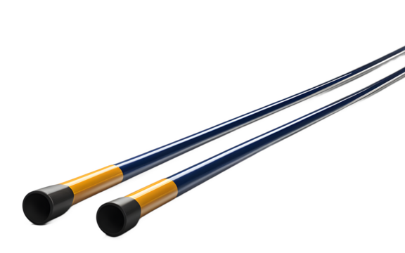 A pair of professional pole vault poles, isolated on a empty plain background