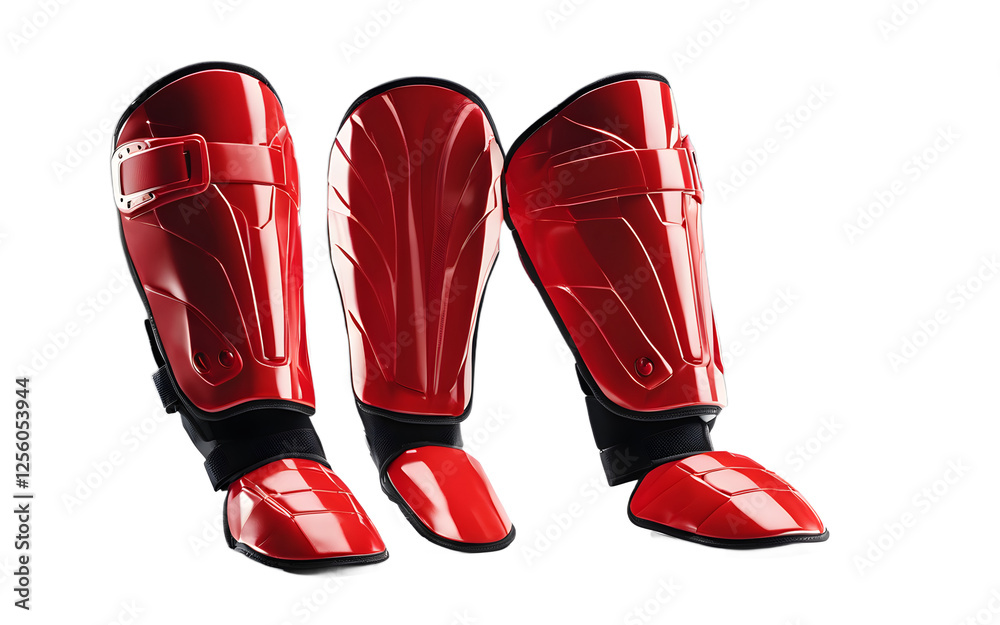Poster A pair of red shin guards for soccer players, isolated on a empty plain background