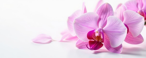 Delicate flower petals of rosy orchid on white background , floral, nature
