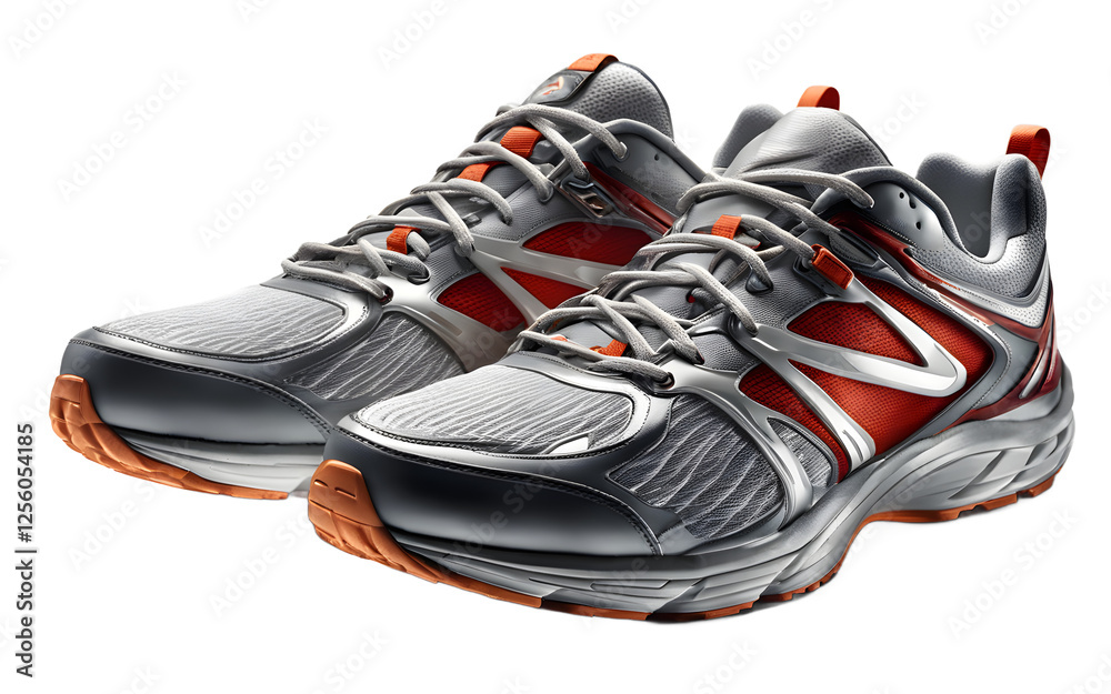 Poster A pair of stylish running shoes with cushioned soles, isolated on a empty plain background