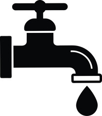 water tap with a single droplet silhouette, water tap faucet vector design, dripping silhouette illustration