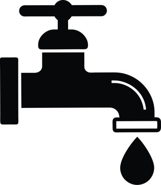 recommend clip art: water tap with a single droplet silhouette, water tap faucet vector design, dripping silhouette illustration