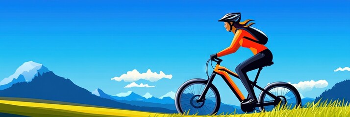 Fototapeta premium illustration riding ebike outdoors