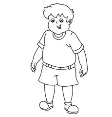 Cute cartoon hand drawn vector fat boy coloring page.