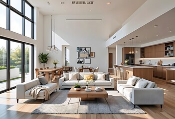 Open concept living area, integrating living room