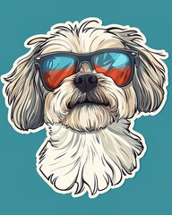 Dog wearing sunglases. T Shirt design sticker style. Isolated on white. Ai Generative