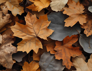 Autumn Leaves Tapestry: A breathtaking close-up of fallen leaves, showcasing the vibrant hues and intricate patterns of nature's autumnal transformation. The warm.