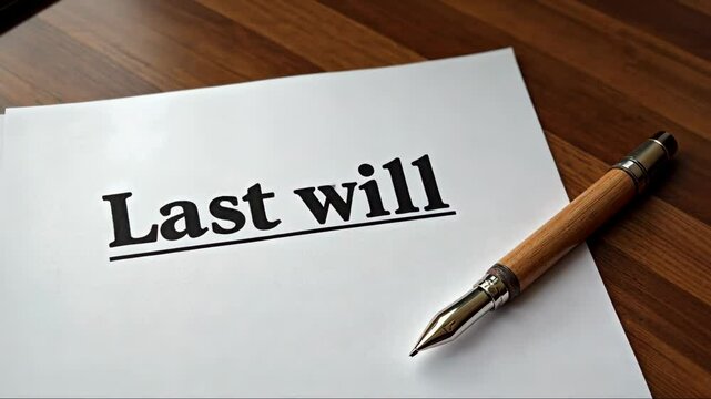 Pen is on top of a piece of paper that says "last will". Concept of finality and the importance of making one's final wishes known