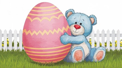 Teddy bear hugging easter egg