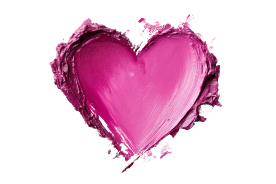 Pink heart shape created with textured lipstick brushstrokes isolated on transparent background - Powered by Adobe