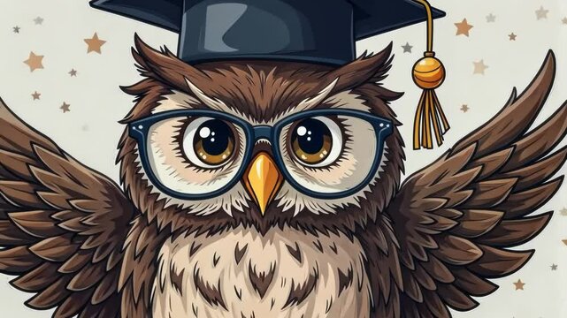  Owl wearing a graduation cap and glasses on a starry background creating a magical and enchanting atmosphere perfect for storytelling