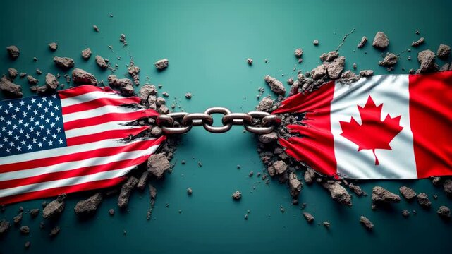 Visual representation of strained relations between the USA and Canada. Suitable for concepts as The U.S. decision to increase tariffs with Mexico and Canada, which would affect the USMCA (T-MEC
