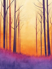 Beautiful sunset landscape with colorful trees in autumn