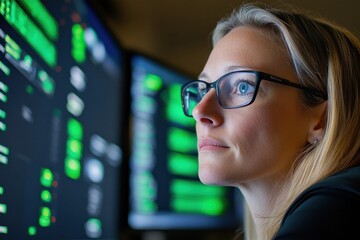 Blonde Woman With Glasses Analyzing Tech Data