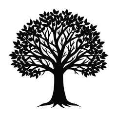 single tree illustration silhouette on white background.