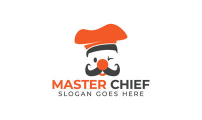 Winking Chef Logo: A playful and friendly logo design featuring a cartoon chef wearing a red toque and winking, with the text 