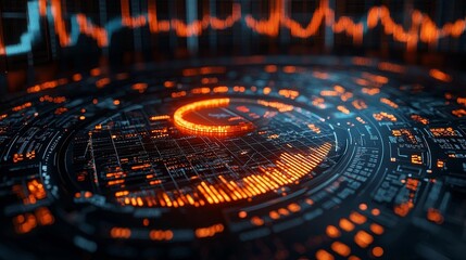 Glowing Pie Chart Surrounded by Digital Financial Symbols for Growth Concept