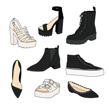 Trendy Footwear Pattern Featuring Boots, Sneakers, Flats, and Sandals