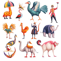 Obraz premium Whimsical Circus Animals and Characters Parade Joyful Celebration