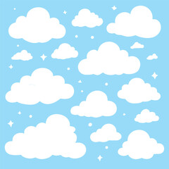 Cartoon white clouds collection on blue background