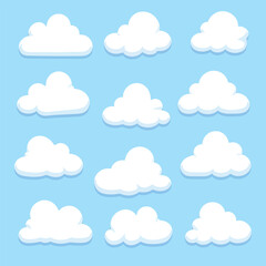 Cartoon white clouds collection on blue background