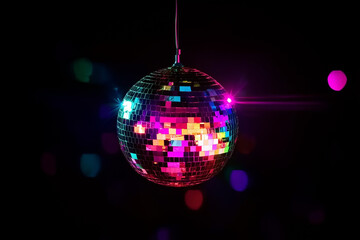 Obraz premium Colorful Disco Mirror Ball – Nightclub Sphere Lighting for Party Vibes