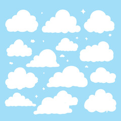 Obraz premium Cartoon white clouds collection on blue background