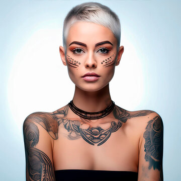 Bellissima donna con molti tatuaggi