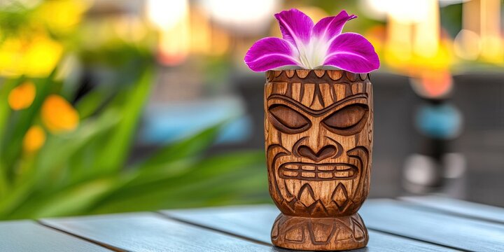  tiki carving in a tropical setting