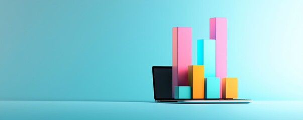A detailed bar chart projection rising from a laptop screen, used as a teaching tool in a professional development session on financial analysis.