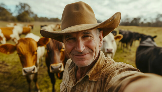 proud brazilian farmer selfie, farm landscape, breed farming, fazendeiro, 