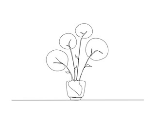 Continuous one line drawing of House plant or flower in a pot. Potted plant in single line draw illustration. Editable stroke.