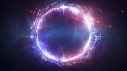 Obraz premium Lightning Round: Abstract Magic Frame with Powerful Circle Light Effect and Lightning Portal