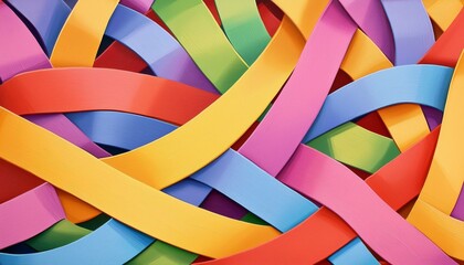 A symbolic display of multicolored awareness ribbons overlapping on a pastel canvas, reflecting the interconnectedness of diverse movements.